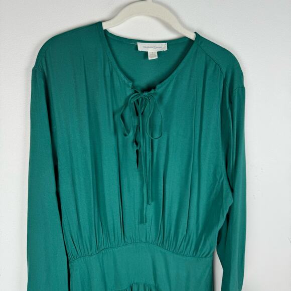 Treasure & Bond Lace Up Front Long Sleeve Midi Dress Green Size S Flowy Pockets - Picture 10 of 11